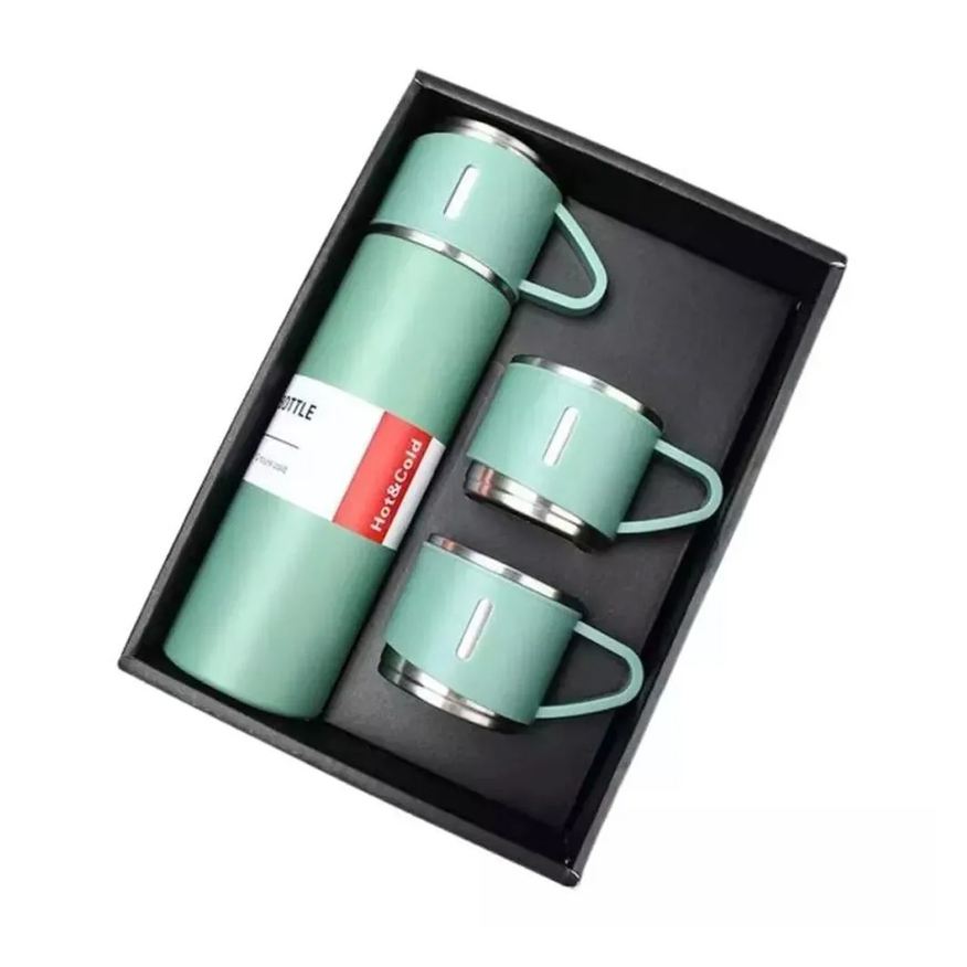 Vacuplast Garrafa Térmica Vacuum Flask Set 500ml + 3 Xicaras - Xtuned Verde