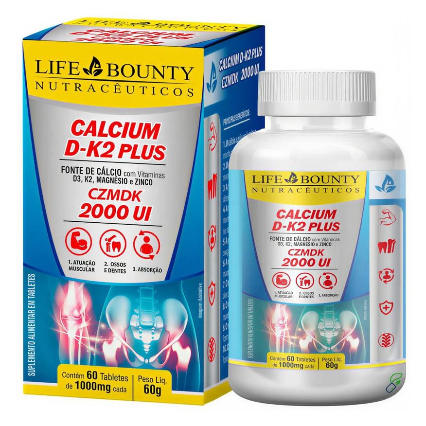 Life Bounty Calcium D-k2 Plus Czmdk - Cálcio + Magnésio + Zinco + Vitamina D3 + Vitaminas K2 60 Tabletes