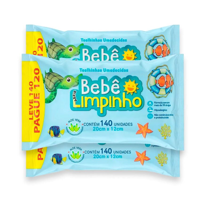 Cimed Kit 3 Toalhas Umedecidas Bebê Limpinho 140 Unidades