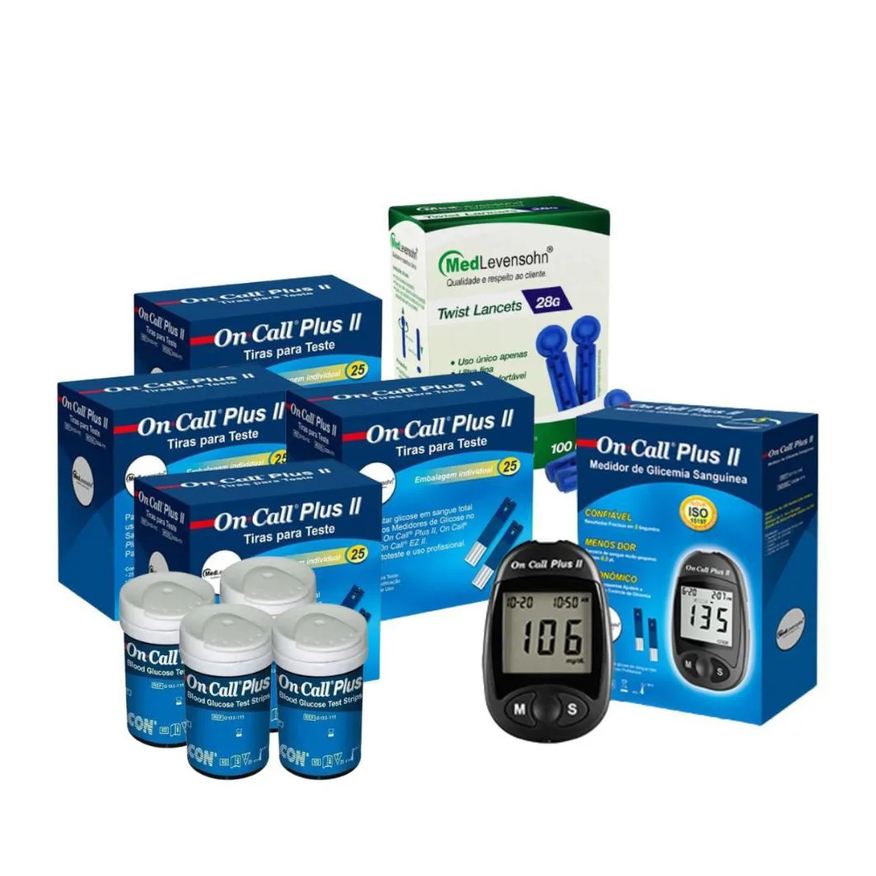 On Call Monitor de Glicose + 200 Tiras de Glicose + 100 Lancetas