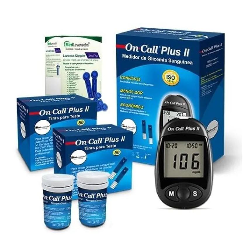 On Call Monitor de Glicose + 100 Tiras de Glicose + 100 Lancetas
