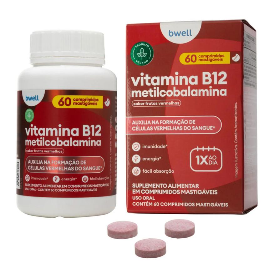 B12 Vitamina Bwell Frutas Vermelhas 60 Comprimidos Mastigáveis