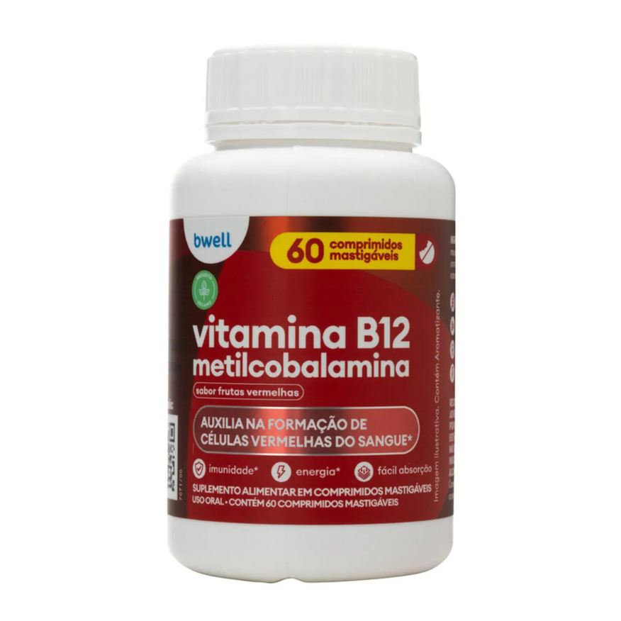 B12 Vitamina Bwell Frutas Vermelhas 60 Comprimidos Mastigáveis