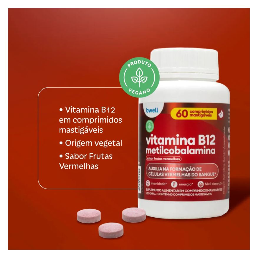 B12 Vitamina Bwell Frutas Vermelhas 60 Comprimidos Mastigáveis
