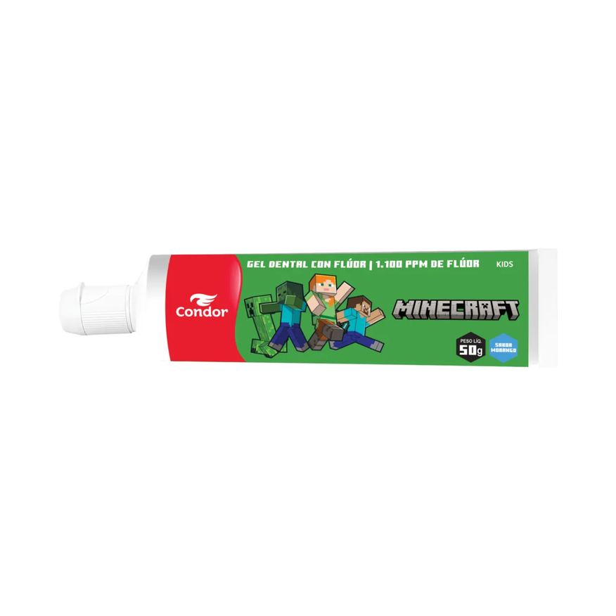 Condor Gel Dental Infantil Kids Minecraft com Flúor Sabor Morango 50g
