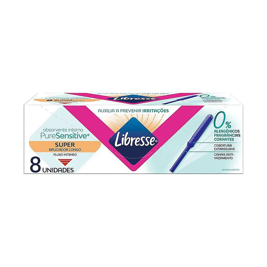Libresse Absorvente Interno Pure Sensitive com Aplicador Longo Super 8 Unidades