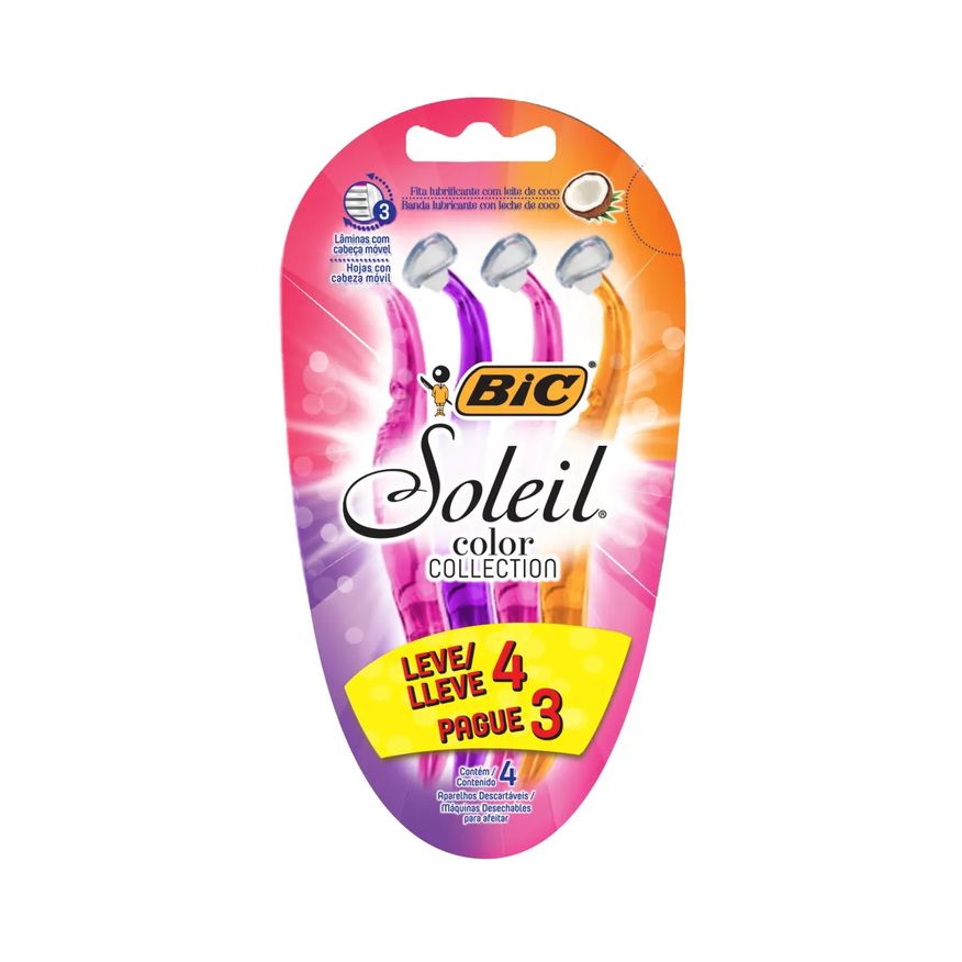 Soleil Depilador Descartável Bic Color Collection 4 unidades