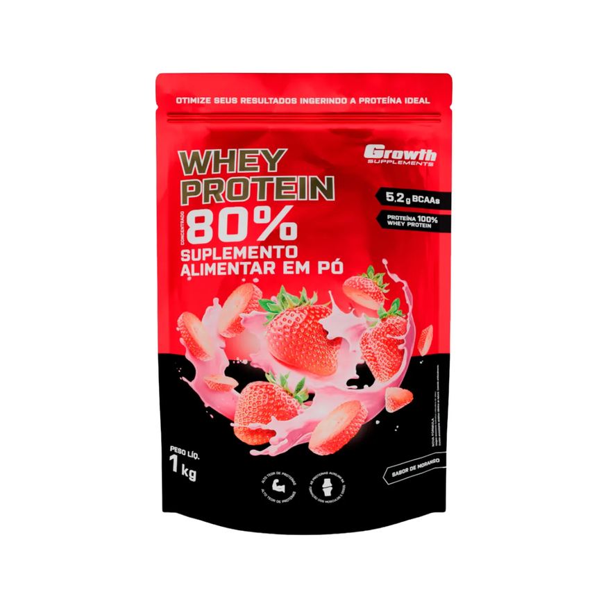 Growth Whey Protein 80% Morango 1kg