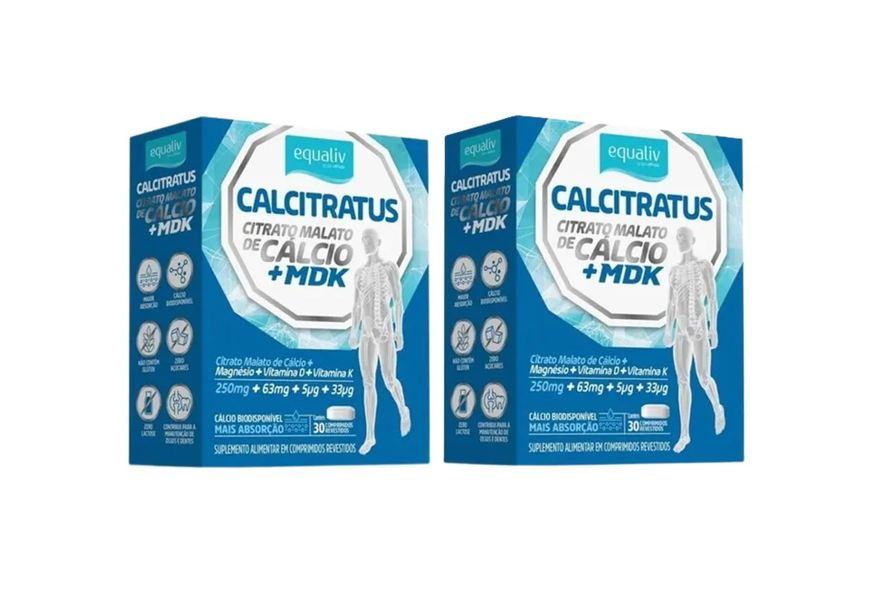 KIT 2 CALCITRATUS + MDK CITRATO MALATO CáLCIO EQUALIV 30CáP