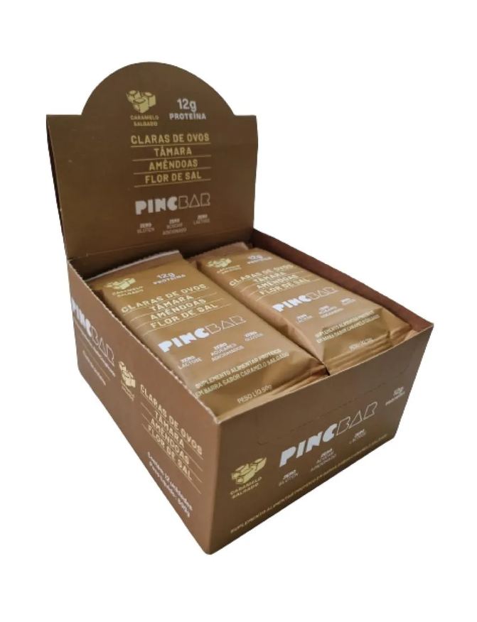 de Barra Proteína Caramelo Salgado Sem Açúcar 50g Pincbar 12 unidades