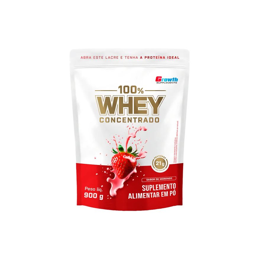 Growth Whey Protein 100% Concentrado Morango 900g