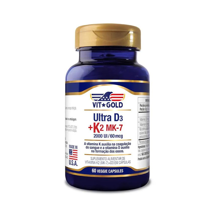Vit Gold Vitamina K2 60mcg + Vitamina D3 2000UI 60 Cápsulas Vitgold