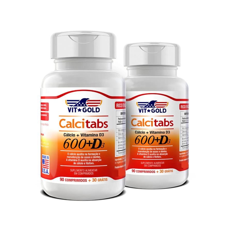 Vit Gold Kit 2x Calcitabs - Cálcio 600mg + Vitamina D3 com 90 Comprimidos Vitgold