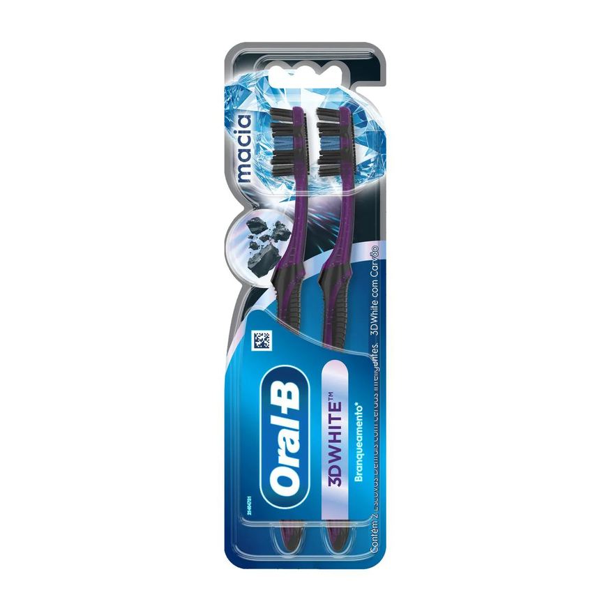 Oral-B Escova de Dente 3D White Carvão Macia 2 unidades
