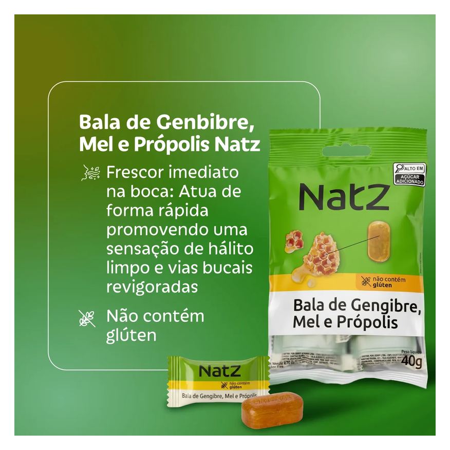 de Bala Gengibre, Mel e Própolis Natz 40g