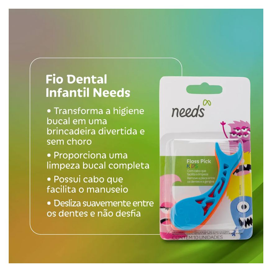 Needs Fio Dental Infantil Floss Pick Kids 10 Unidades