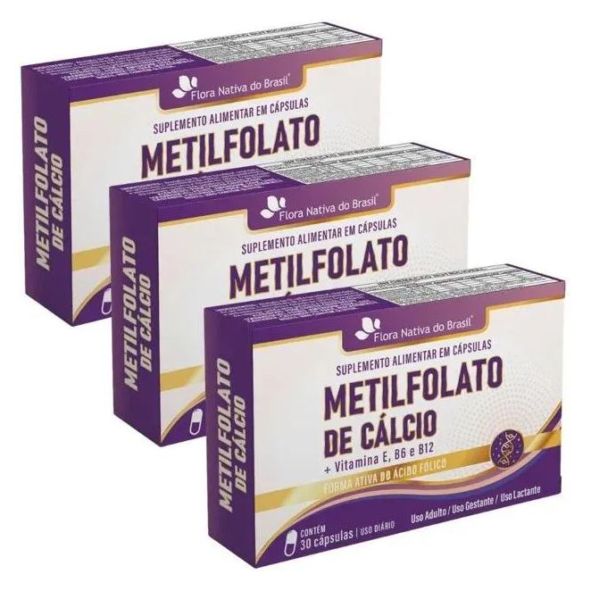 Flora Nativa Do Brasil Kit 3x Metilfolato de Cálcio com Vitaminas 30 Cápsulas - Flora Nativa