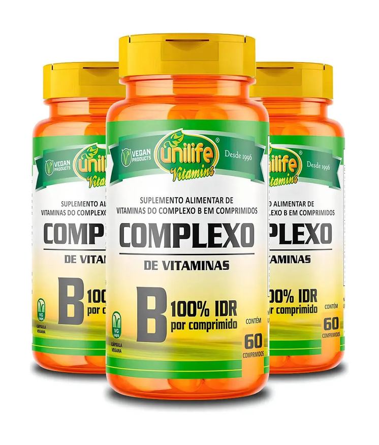 Unilife Kit 3x Complexo B Vegano 60 Cápsulas sem Glúten sem Sabores