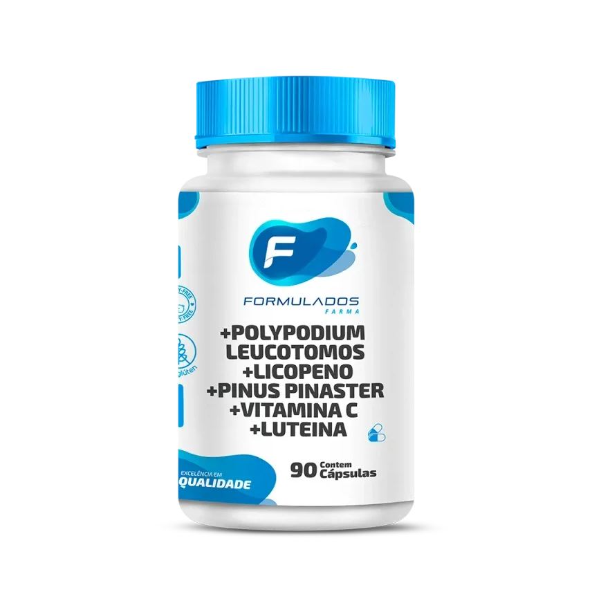 Formulados Farma Polypodium Leucotomos 300mg + Licopeno 10mg + Pinus Pinaster 150mg + Vitamina C 50mg + Luteina 10mg 90 cápsulas