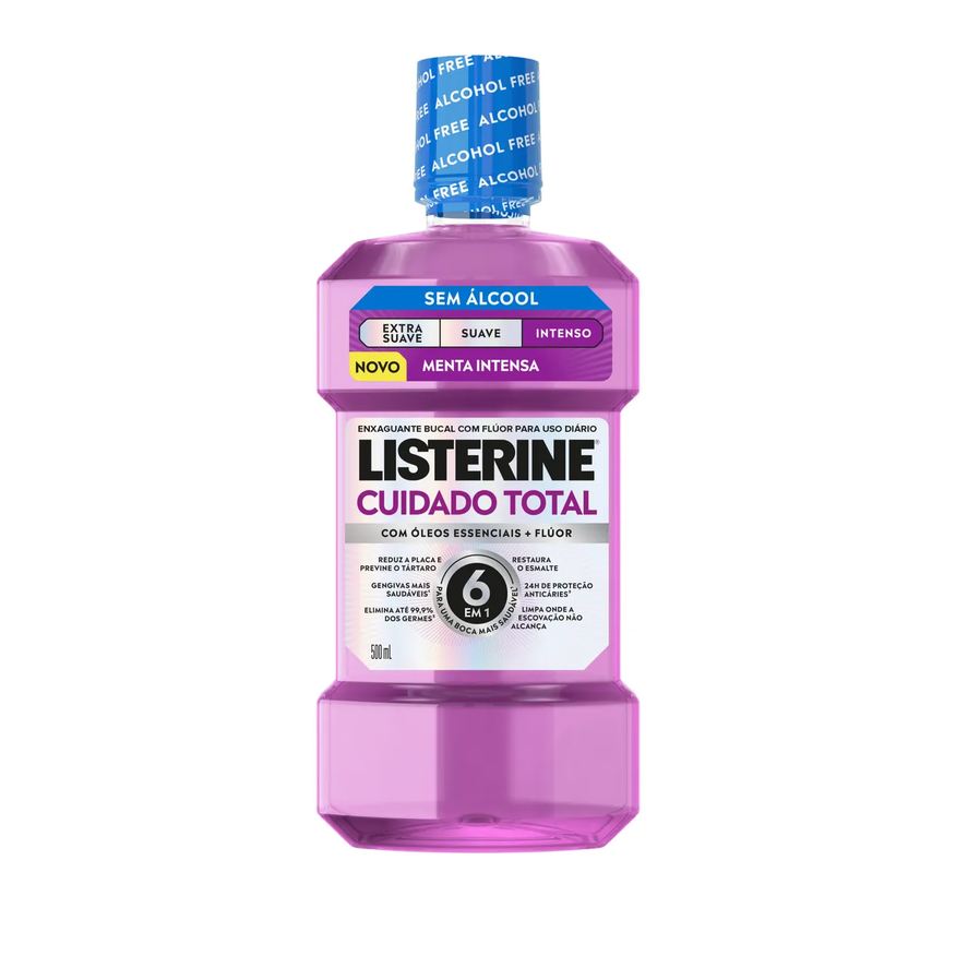 Listerine Enxaguante Bucal Antisséptico Cuidado Total 6 em 1 Sem Álcool Menta Intensa 500ml