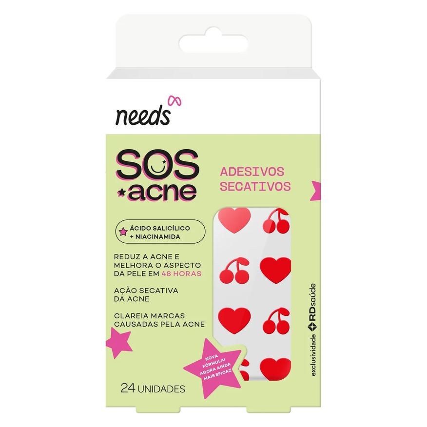 Needs Adesivo Secativo para Acne SOS Acne Ácido Salicílico 24 unidades