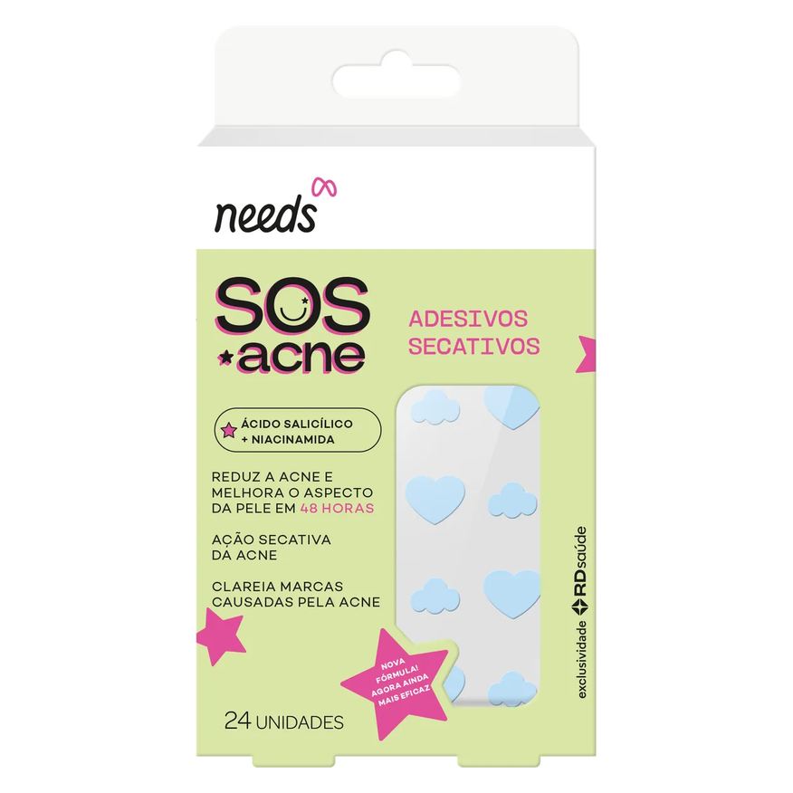 Needs Adesivo Secativo para Acne SOS Acne Ácido Salicílico 24 unidades