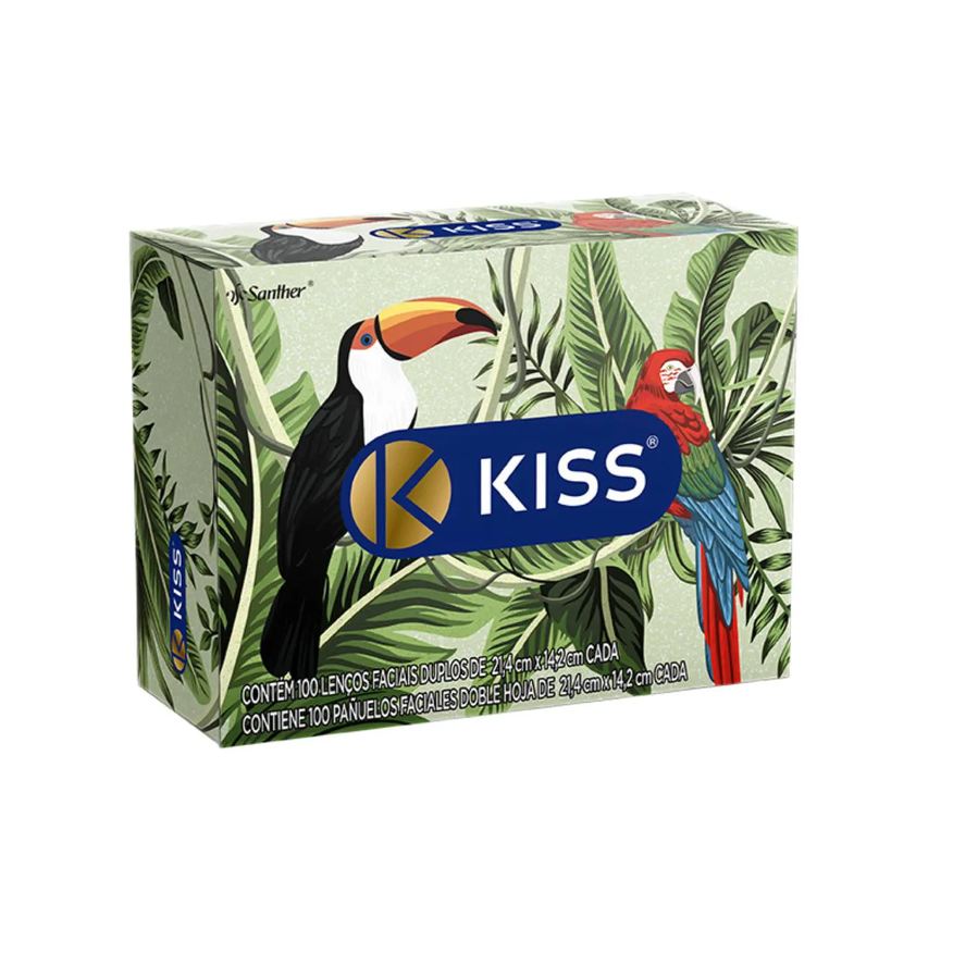 de Lenço Papel Facial Kiss Folha Dupla com 100 Unidades