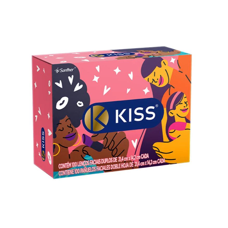 de Lenço Papel Facial Kiss Folha Dupla com 100 Unidades
