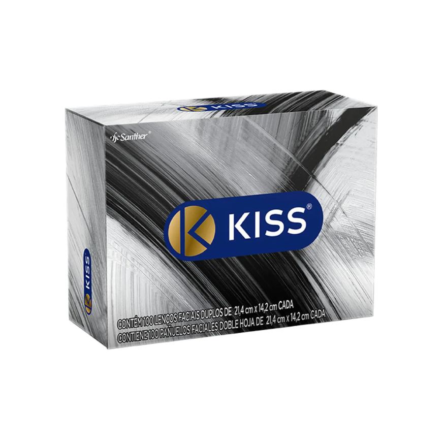 de Lenço Papel Facial Kiss Folha Dupla com 100 Unidades