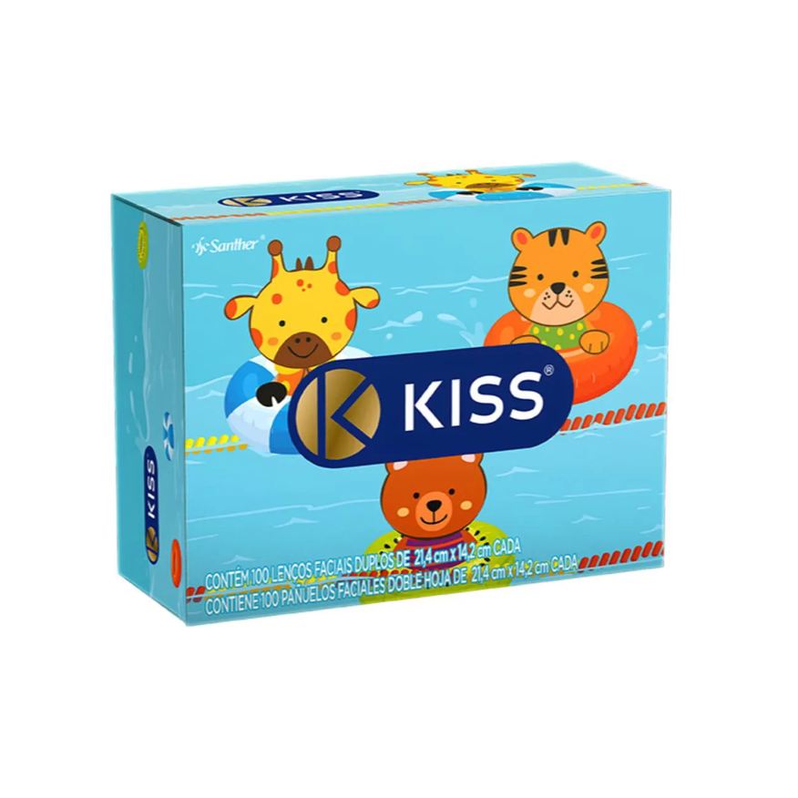 de Lenço Papel Facial Kiss Folha Dupla com 100 Unidades