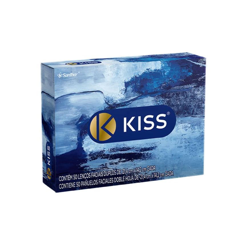 de Lenço Papel Facial Kiss Folha Dupla com 50 Unidades