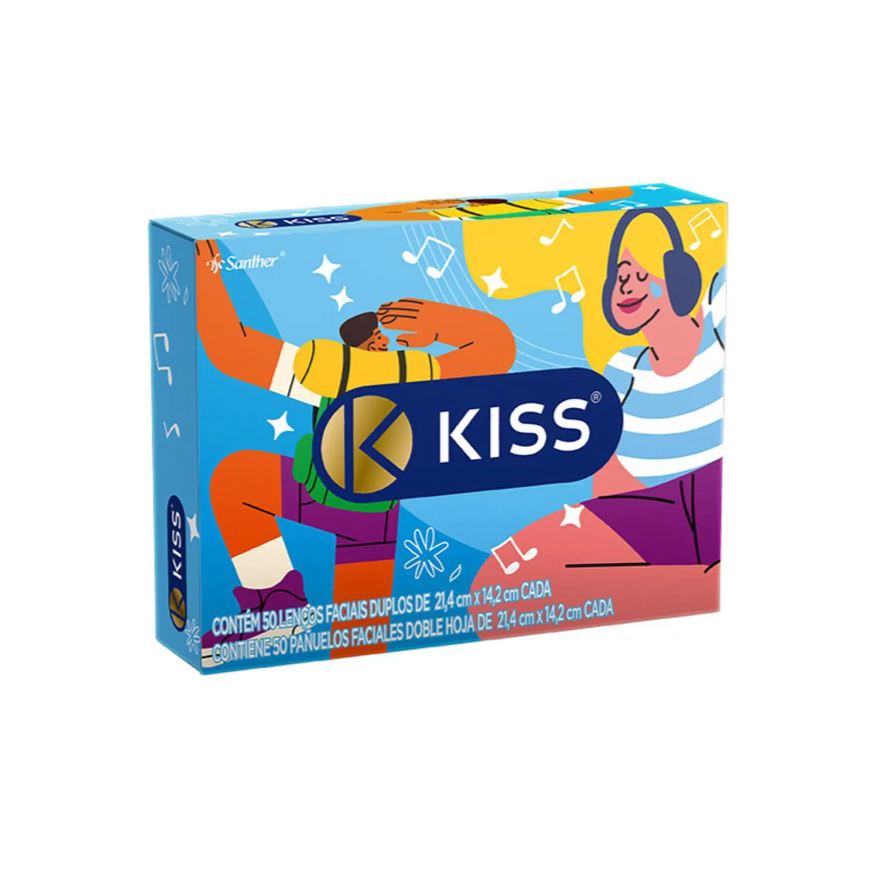de Lenço Papel Facial Kiss Folha Dupla com 50 Unidades