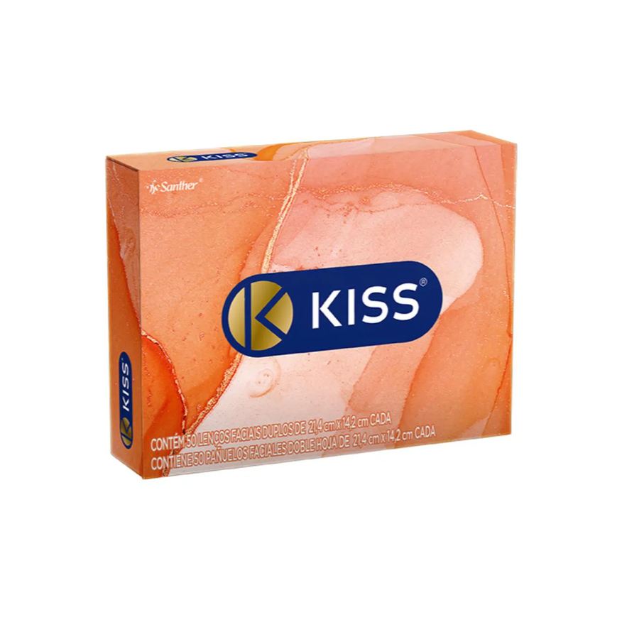 de Lenço Papel Facial Kiss Folha Dupla com 50 Unidades