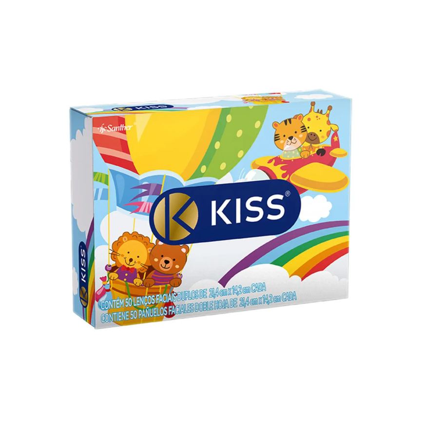 de Lenço Papel Facial Kiss Folha Dupla com 50 Unidades