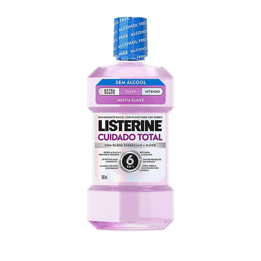 Listerine Enxaguante Antisséptico Bucal Cuidado Total Zero Álcool Menta Suave 500ml