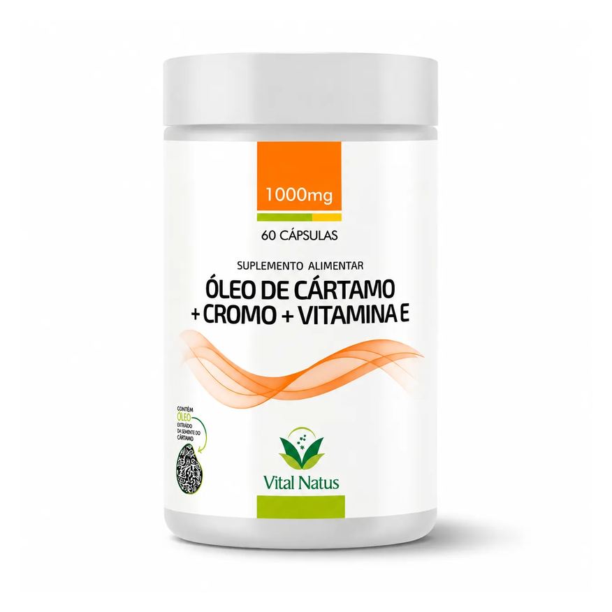 Vital Natus Suplemento Alimentar Óleo de Cártamo 1000mg + Cromo + Vitamina E 60 Cápsulas