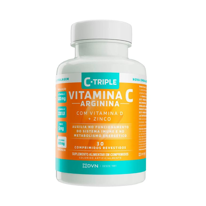 Divina Pharma C-triple + Arginina - Vit C 500mg + Zinco 5mg + Vit D 200ui + Arginina 500mg 30 comprimidos