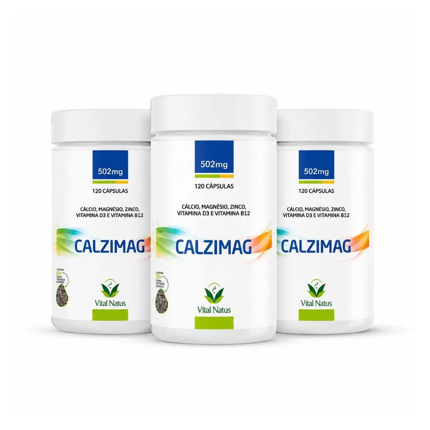 Vital Natus Kit 3 Calzimag 360 Cápsulas Cálcio Magnésio Zinco Vitamina D3 B12 Suplemento