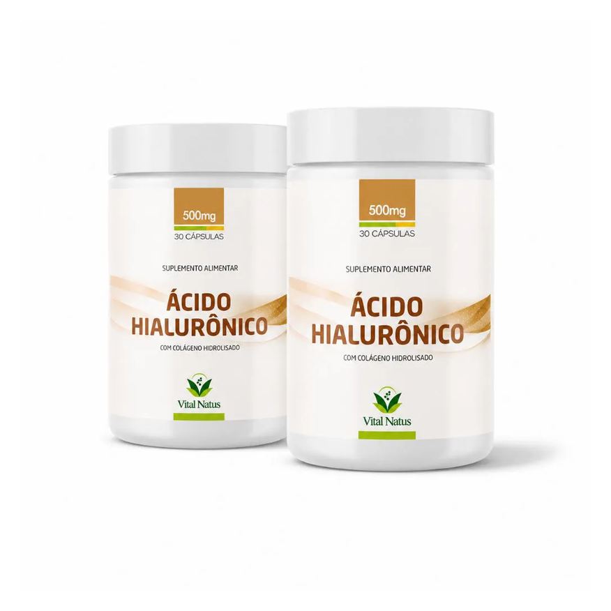 Vital Natus Kit 2 Frascos Ácido Hialurônico + Colágeno Hidrolisado 500mg 60 Cápsulas