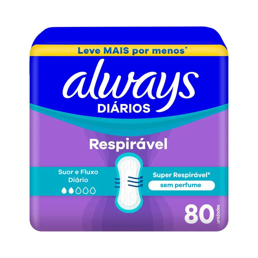 Diário Protetor Always Sem Perfume Respirável com 80 unidades