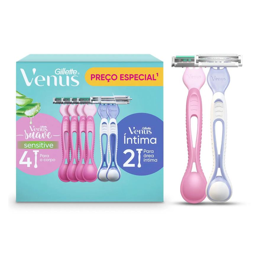 Gillette Kit Depilador Descartável Venus Suave 4 unidades + Vênus Íntima 2 unidades