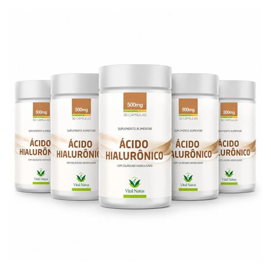 Vital Natus Kit 5 Ácido Hialurônico com Colágeno Hidrolisado Vitaminas 150 Cápsulas