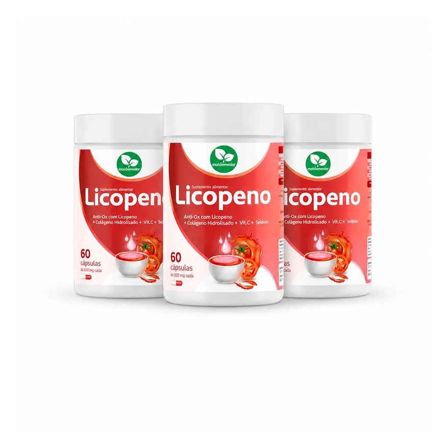 Mais Bem Estar Kit 3 Licopeno com Colágeno Hidrolisado, Vitamina C e Selênio 180 Cápsulas