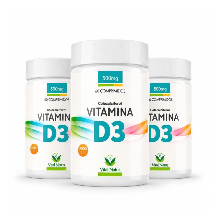 Vital Natus Kit 3 Frascos Vitamina D3 2000UI Colecalciferol 180 Comprimidos