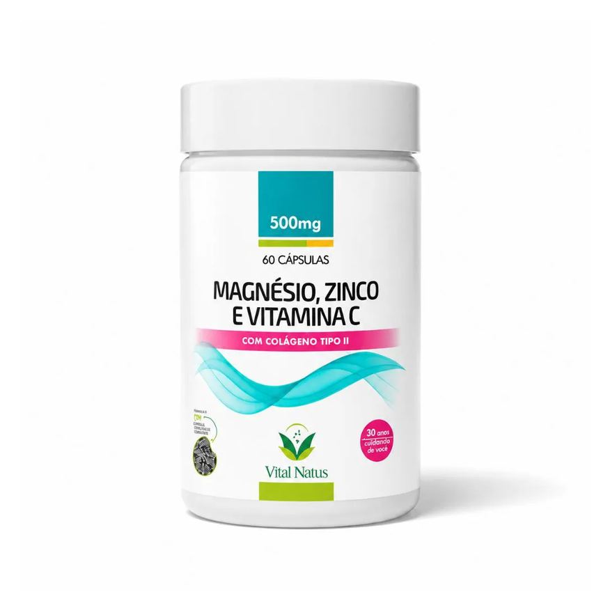 Vital Natus Colágeno Tipo 2 + Magnésio + Zinco + Vitamina C 60 Cápsulas Suplemento Alimentar