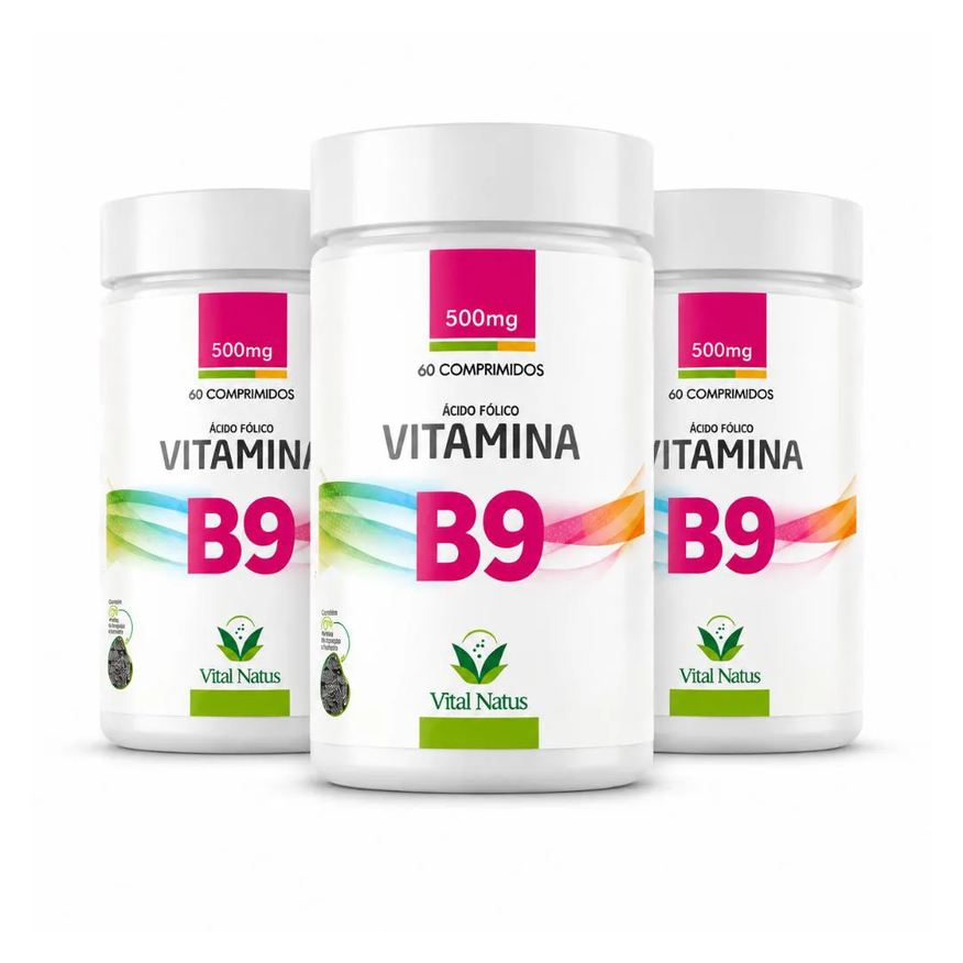 Vital Natus Kit 3 Vitamina B9 Ácido Fólico 600mcg 180 Cápsulas Complexo B