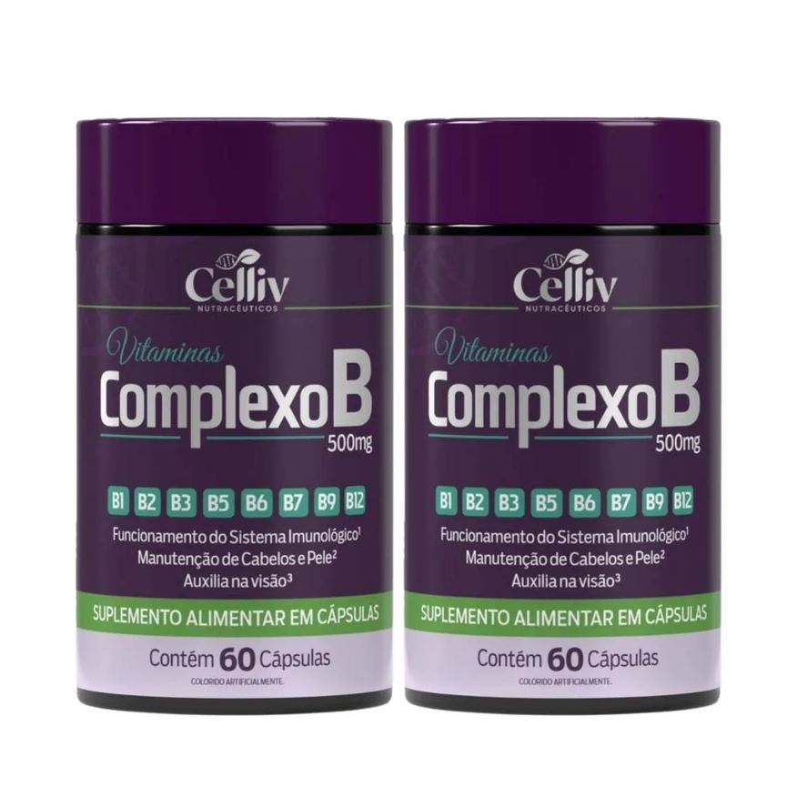 Celliv Kit 02 Complexo B (b1, B2, B3, B5, B6, B7, B9, B12) 60 cápsulas de 500mg
