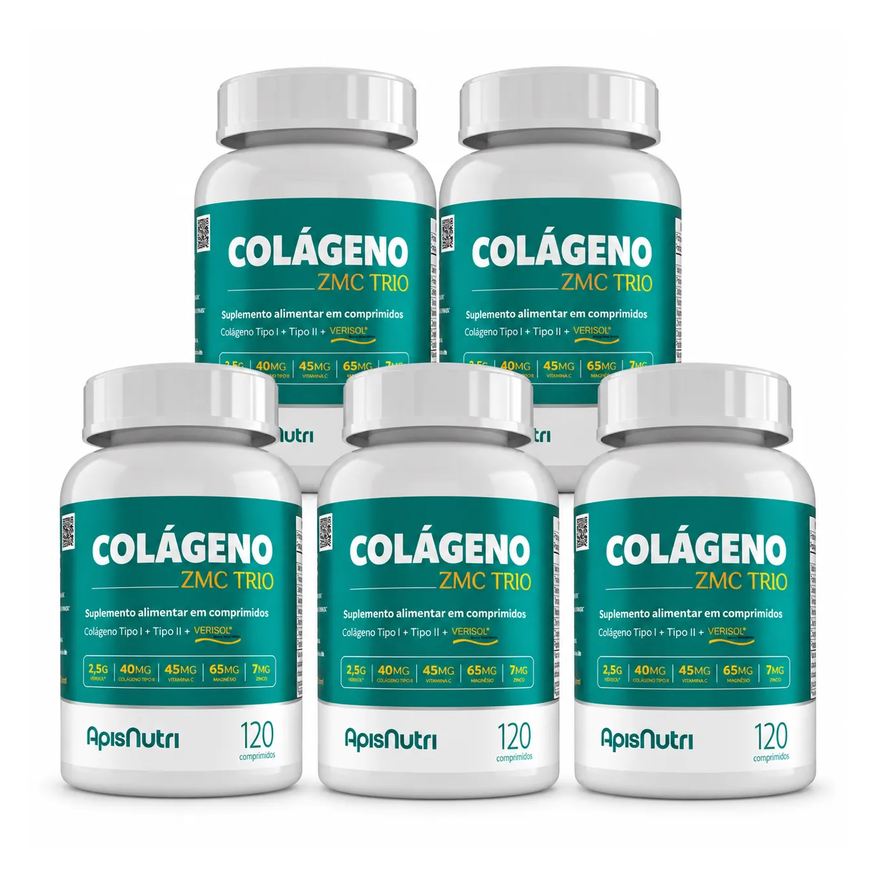 Apisnutri Kit 5 Colágeno Zmc Trio 120 Comprimidos
