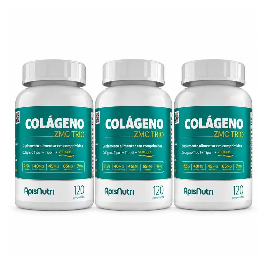 Apisnutri Kit 3 Colágeno Zmc Trio 120 Comprimidos