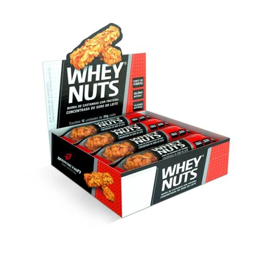 de Barra Castanhas Body Action Whey Nuts 30g 12 unidades
